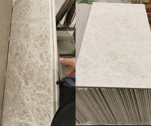 Turco Argento laminated porcelain backing